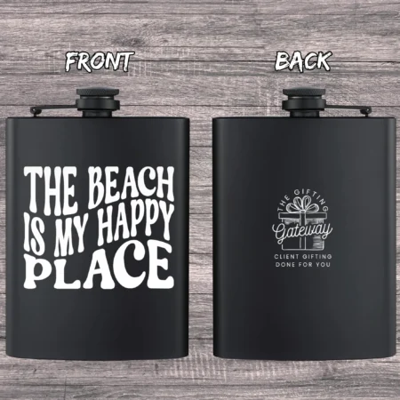 The Beach Is my Happy Place Wavvy Engraved Flask