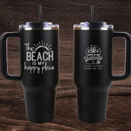 Beach is my Happy Place Sun 40oz Engraved Tumbler Gift (Multiple Colors)