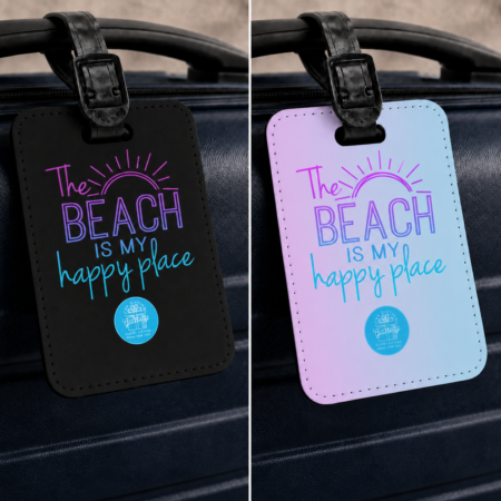 The Beach is My Happy Place Black Neon Luggage Tag Gift