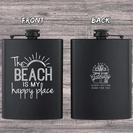 The Beach Is my Happy Place Sunny Engraved Flask