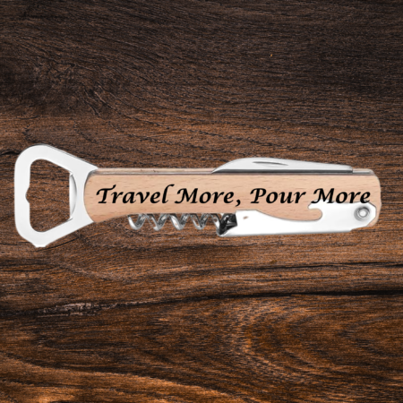 Travel More, Pour More Engraved Wooden Wine Bottle Opener